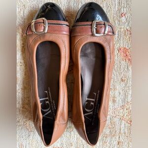 AGL Tan and Black Leather Flats